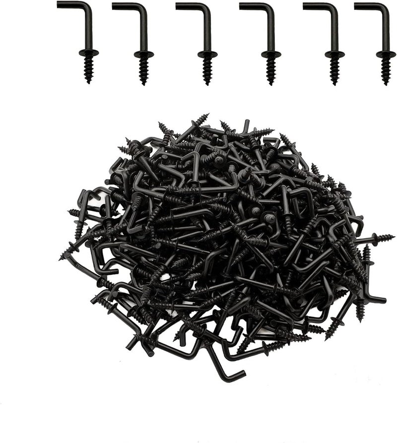 ANDILIKE 300 PCS 1/2 Inch Screw in Hooks, Mini 7 Shaped Right Angle Screw Hanger,Black L Shaped Hook, Perfect for Lamp,Plants,Decorations,kitchenware and DIY Crafts - Image 1